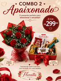 Combo 2 - Buquê Magnífico de 6 Rosas + Cesta de chocolate pequena